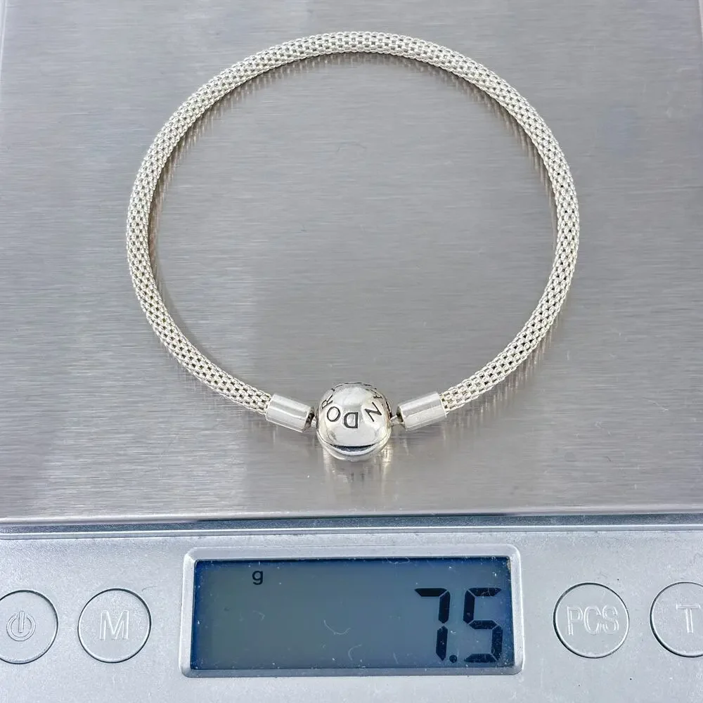Vintage Pandora Sterling Silver 925 Mesh Round Clasp Bangle 6.5